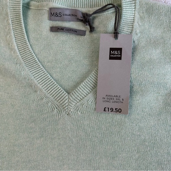 M&S COLLECTION Light Green Pullover V Neck Pure Cotton Sweater Size 3XL NWT - Picture 4 of 5